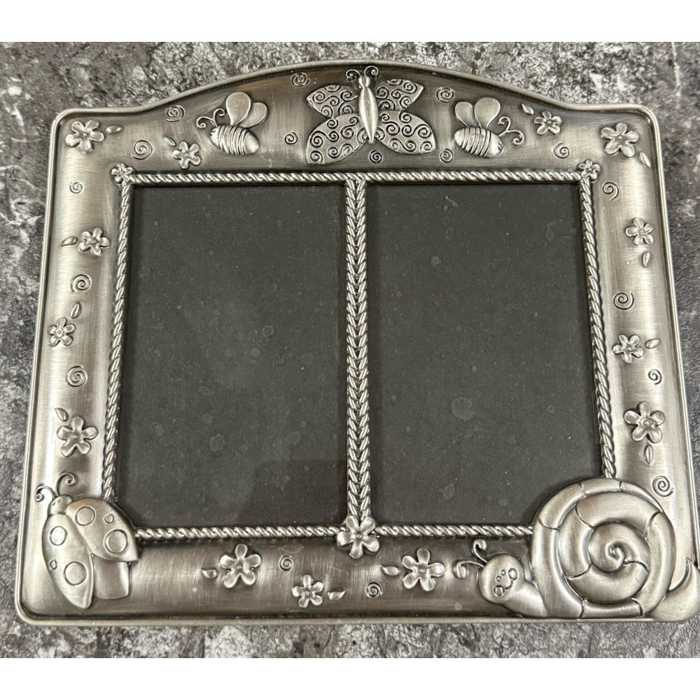 Felco Baby Butterfly Double Metal Frame 3.5" X 5" Photos Silvertone/Pewter 2005